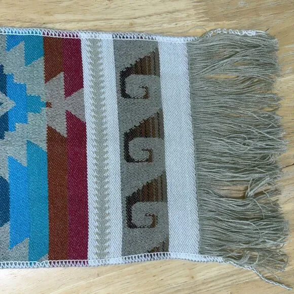 Southwestern Style Fringed Scarf 8”x33”Geometric Zapotec Style Soft - Picture 11 of 11